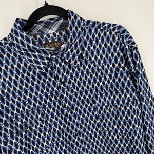 Roper Men's XL Diamond Print Western Long‎ Sleeve Button Up Pearl Snap Shirt